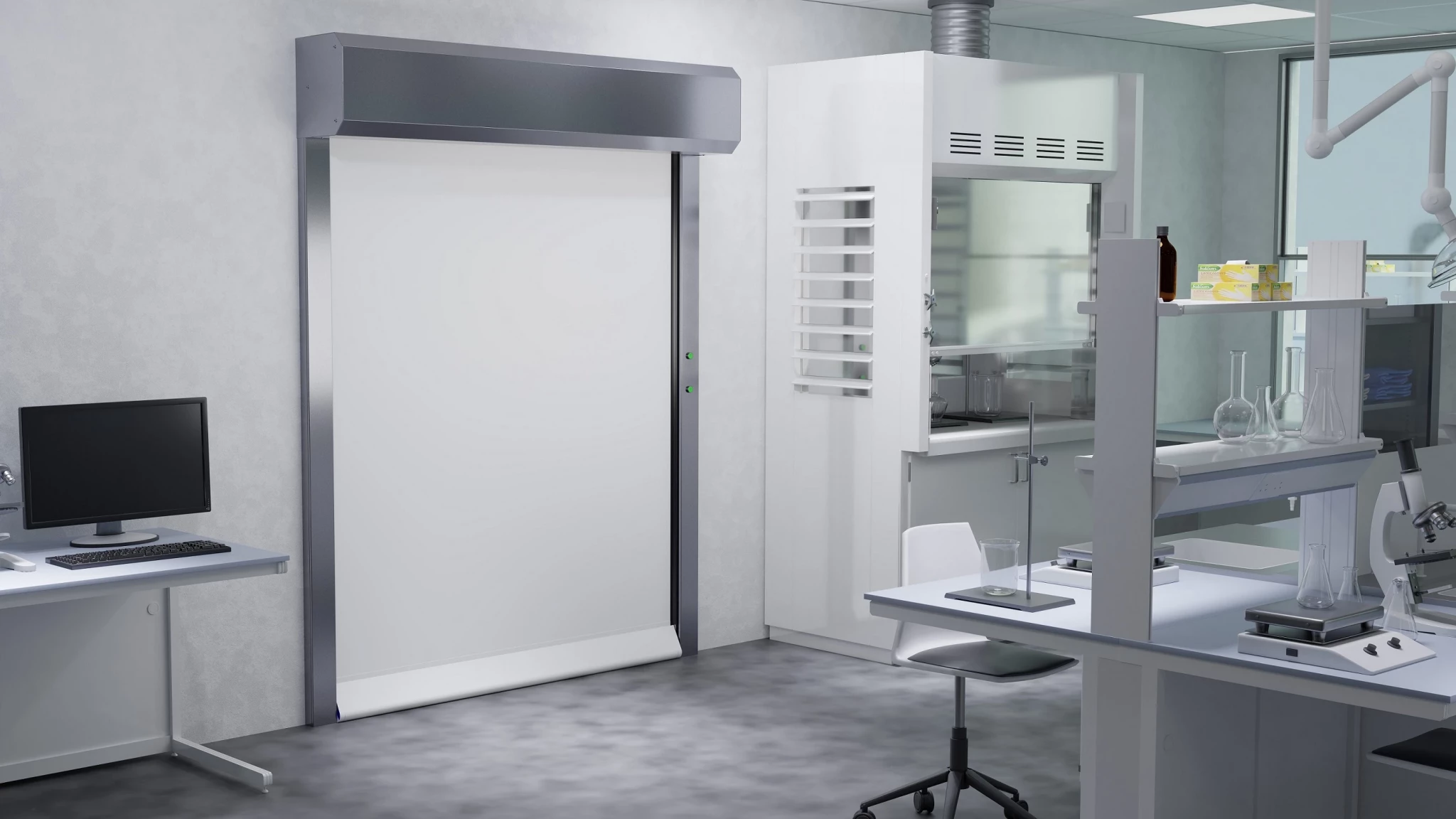 Manusa presenta su puerta rápida para laboratorios y salas blancas en Farmaforum